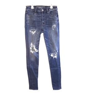 AE High Rise Medium Wash Distressed Skinny Jeans